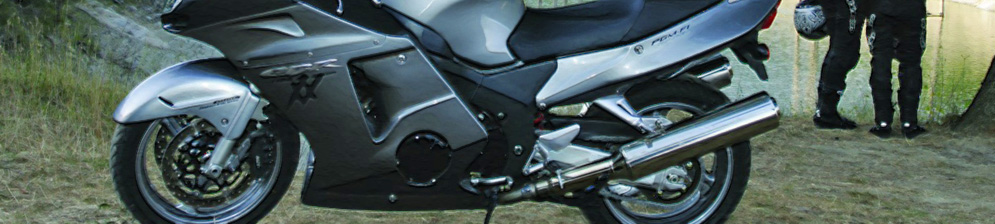 Honda Blackbird CBR 1100 XX на природе и два райдера на заднем фоне