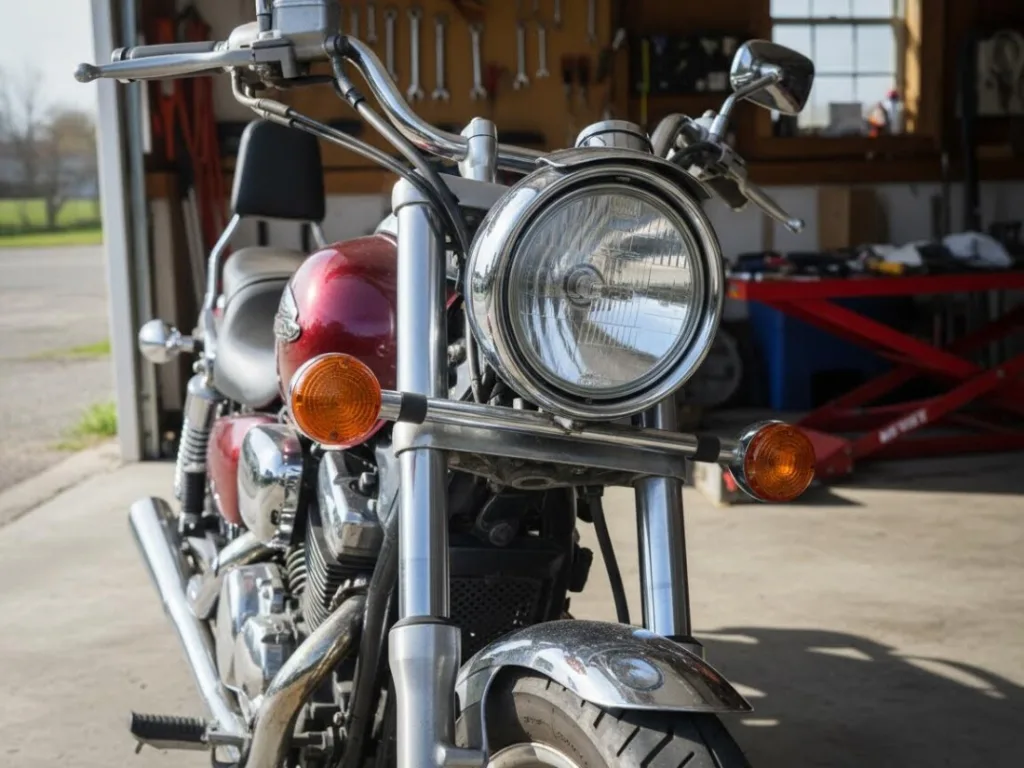 Головная фара круглой формы на байке Honda Magna 750