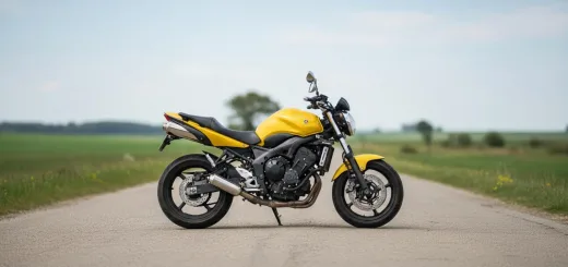 Yamaha FZ6 в желтом цвете вид сбоку на байк