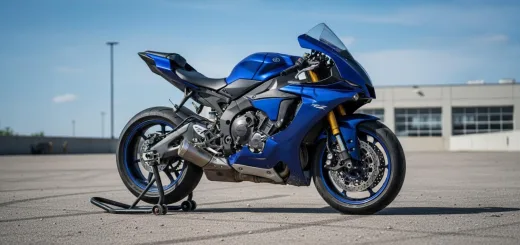 Yamaha YZF-R1 в синем цвете на заднем колесе подвес для обслуги