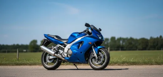 Мотоцикл Kawasaki zx-9r в синем цвете вблизи