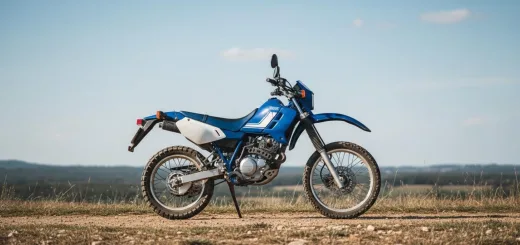 Ямаха XT 225 Serow вид сбоку сине-белый пластик