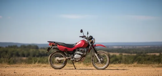 Мотоцикл Lifan LF200GY-3B в красном цвете с райдером девушкой за рулём