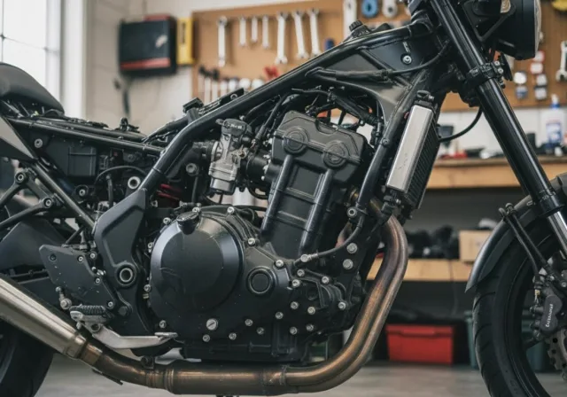 Матовые повехности бензинового двигателя мотоцикла Kawasaki KLE Versys 650 японского производства