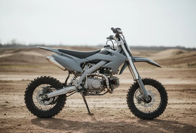 Вид сбоку на питбайк RegulMOTO 125 кубов в сером исполнении