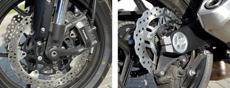 Передние и задние тормозные системы дискового типа на байке Kawasaki Z1000