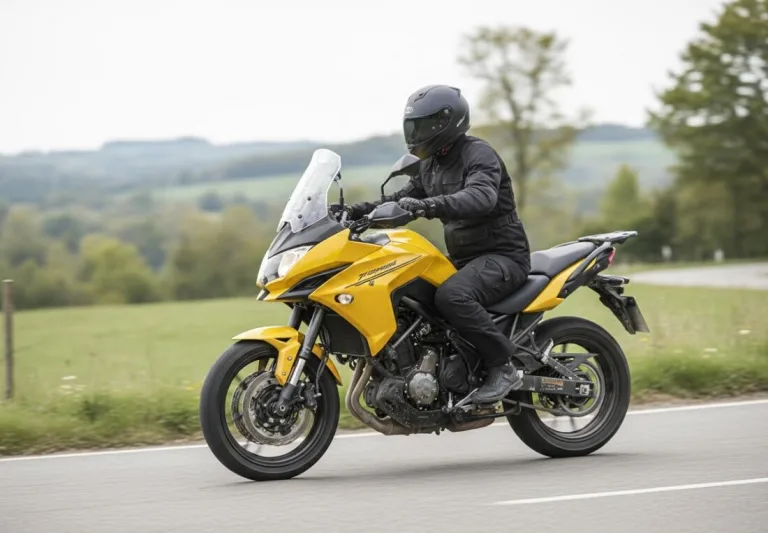 Разгон до сотни на туристическом эндуро Kawasaki KLE Versys 650 желтого цвета