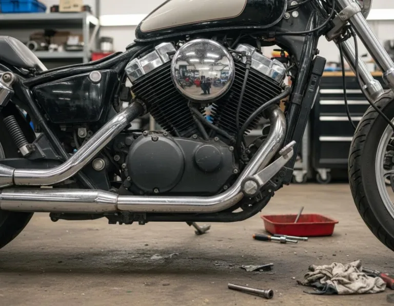 Двигатель с жидкостным охлаждением на раме мотоцикла Honda Magna 750