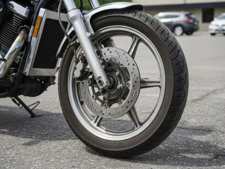 Переднее колесо мотоцикла Honda Magna 750 с дисковыми тормозами